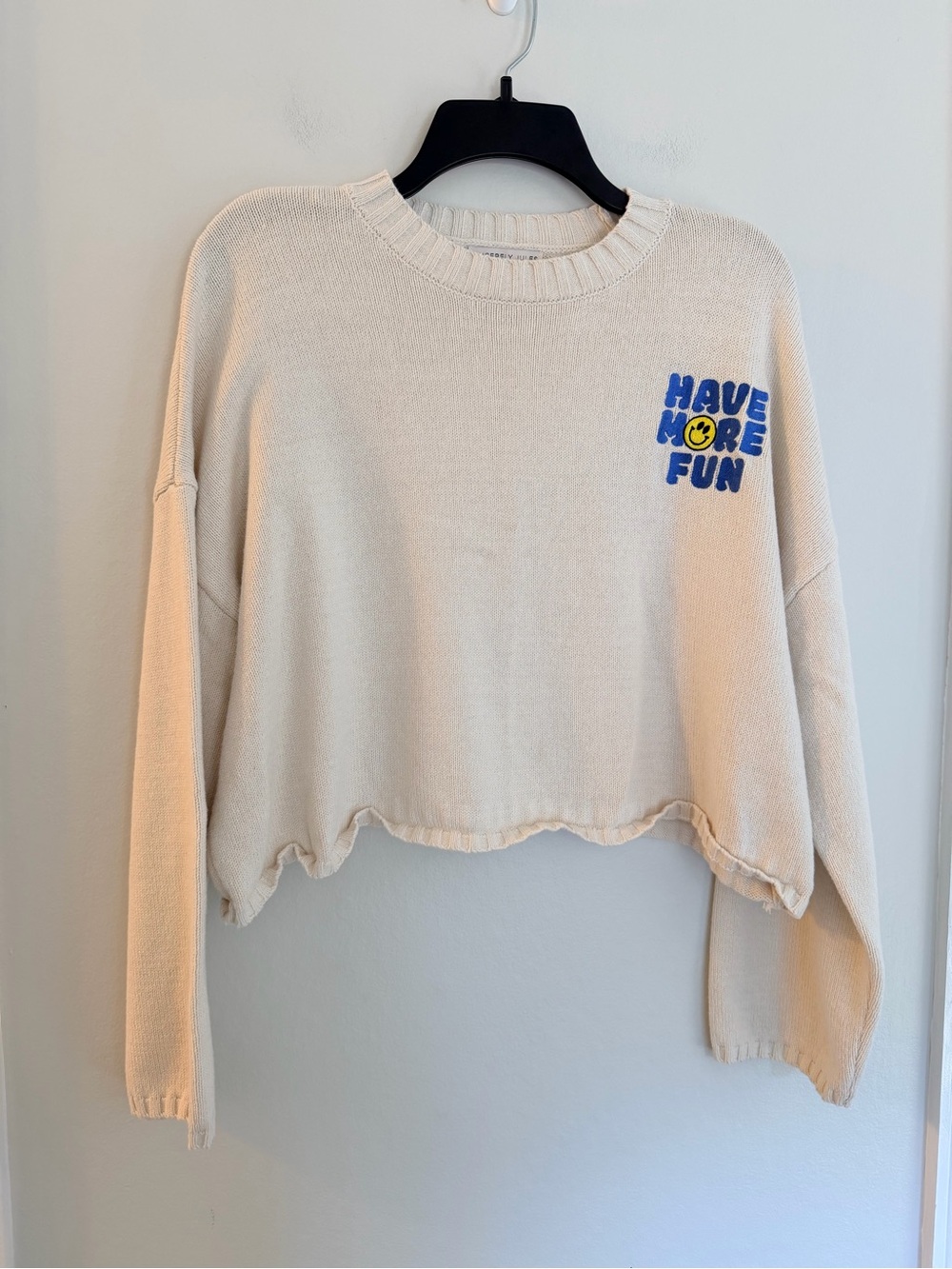 Sincerely Jules Smiley Face Have More Fun Cropped Sweater Medium